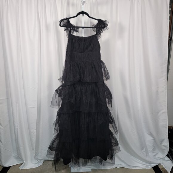 Lulus Tulle for Love Black Layered Tulle Sheer Cap Sleeves Maxi Dress Sz  XL - Picture 2 of 6